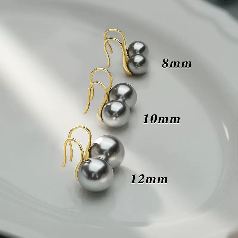 Thumbnail: S925 Silver Grey Pearl Stud Earrings for Women
