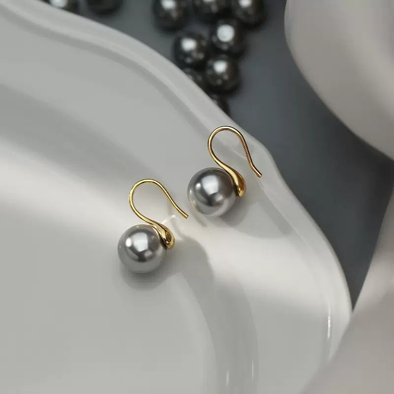 S925 Silver Grey Pearl Stud Earrings for Women