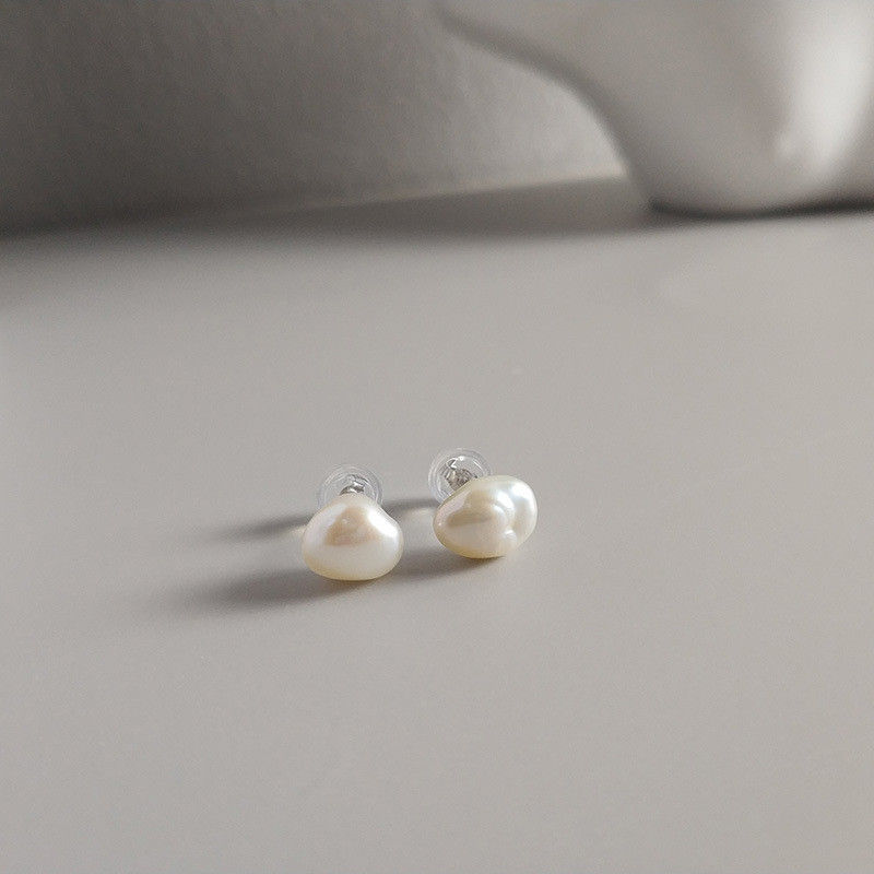 S925 Silver Baroque Pearl Stud Earrings for Women