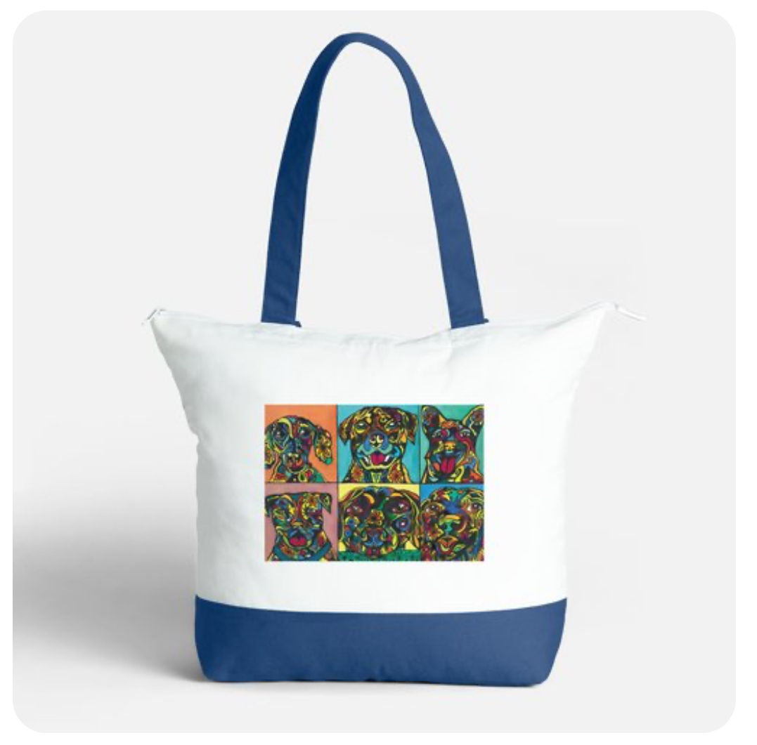 Hippie Dogs Large Tote with Zip