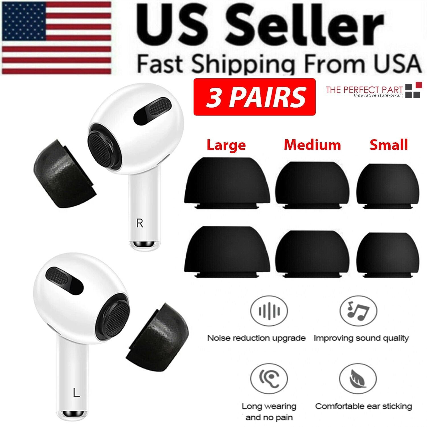 AirPods Pro Memory Foam Ear Tips - 3 Pairs