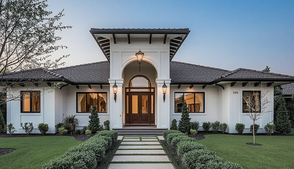 Wide angle view of a modern custom home in North Texas