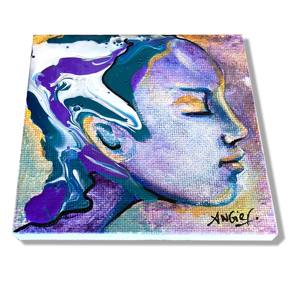 Miniature : Vue de dessous portrait sur mini chevalet. Réalisé à la peinture acrylique par l'artiste Angie F.