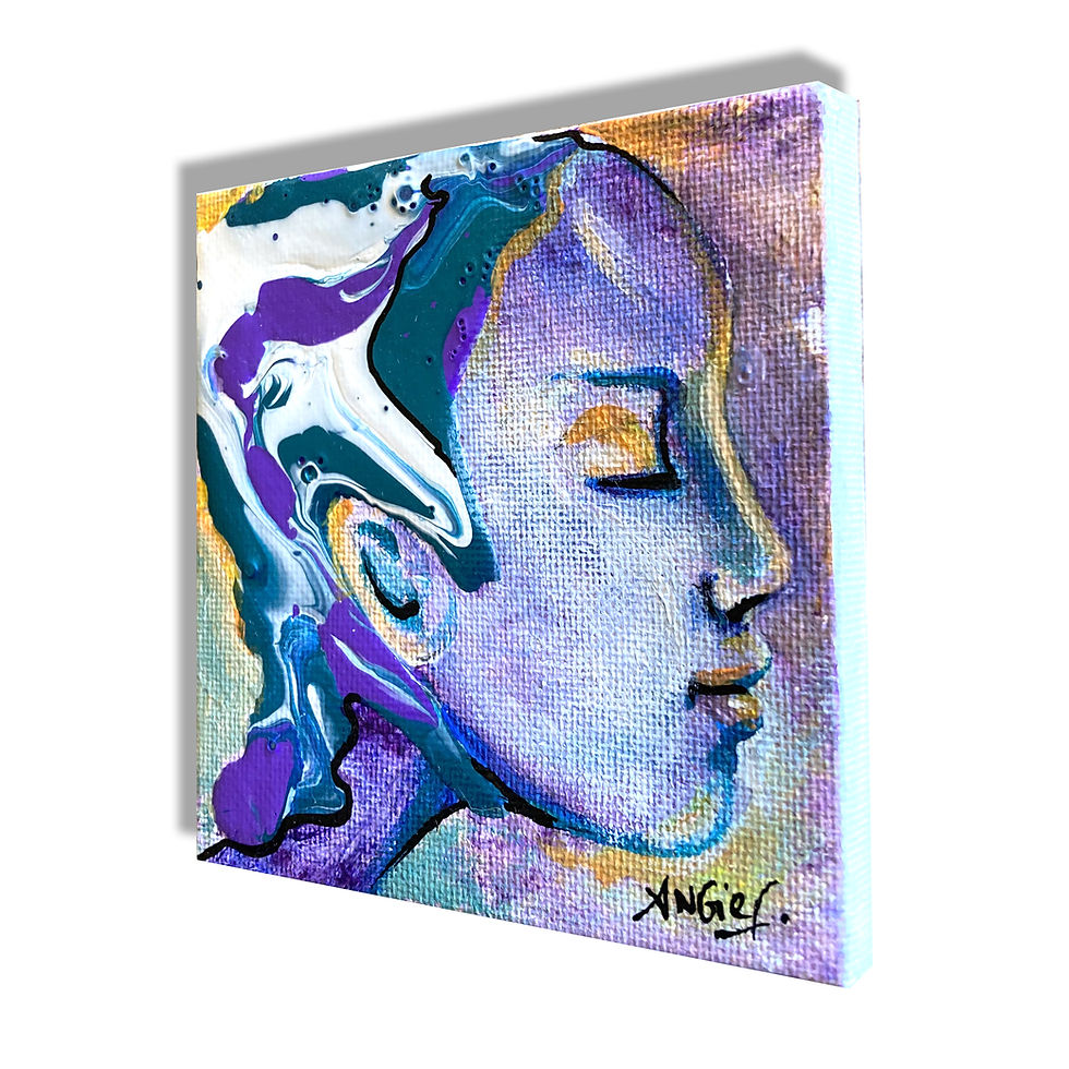 Miniature : Vue de profil portrait sur mini chevalet. Réalisé à la peinture acrylique par l'artiste Angie F.