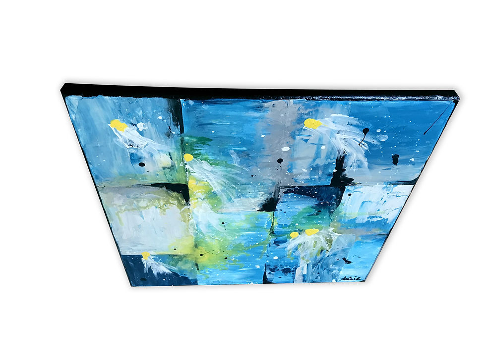 Miniature : Nuances de bleu du tableau abstrait symbolisant l'eau et un monde féerique.