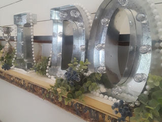 Fun mantle display for Paige and Trevor's wedding day that apparently had the "Marilyn Monroe" look.