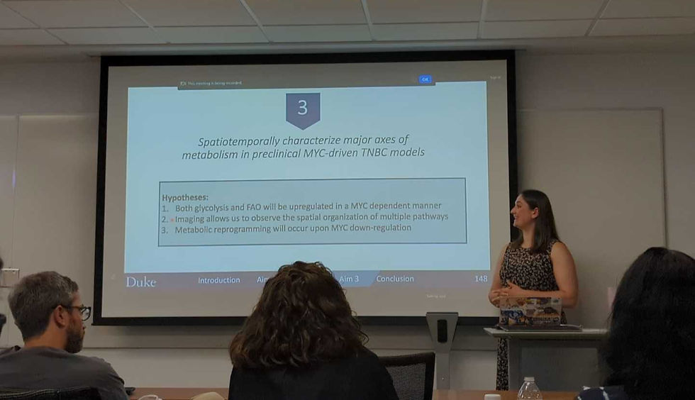 Victoria D'Agostino outlining her dissertation work to her dissertation committee and the public