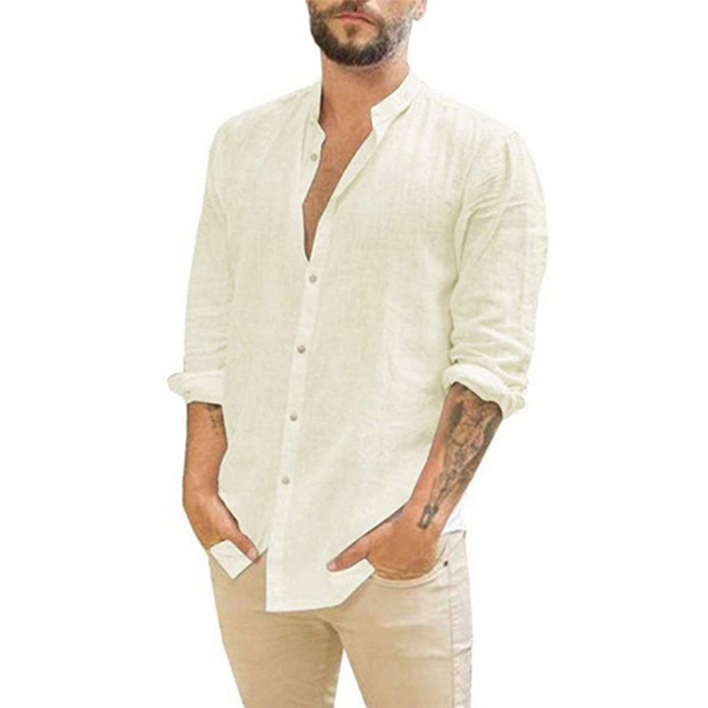 Men's Cotton-Linen Long Sleeve Shirt