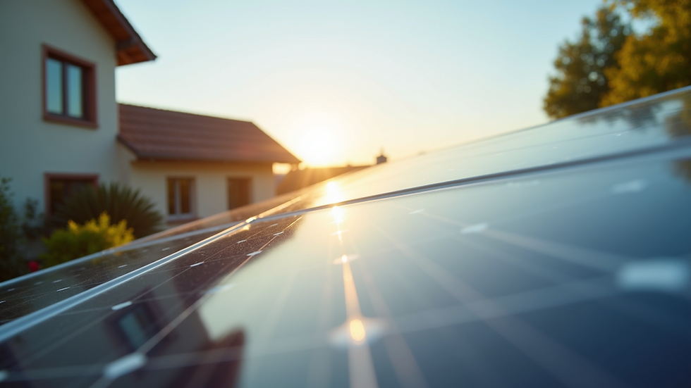 Eye-level view of a residential solar panel installation on a sunny day