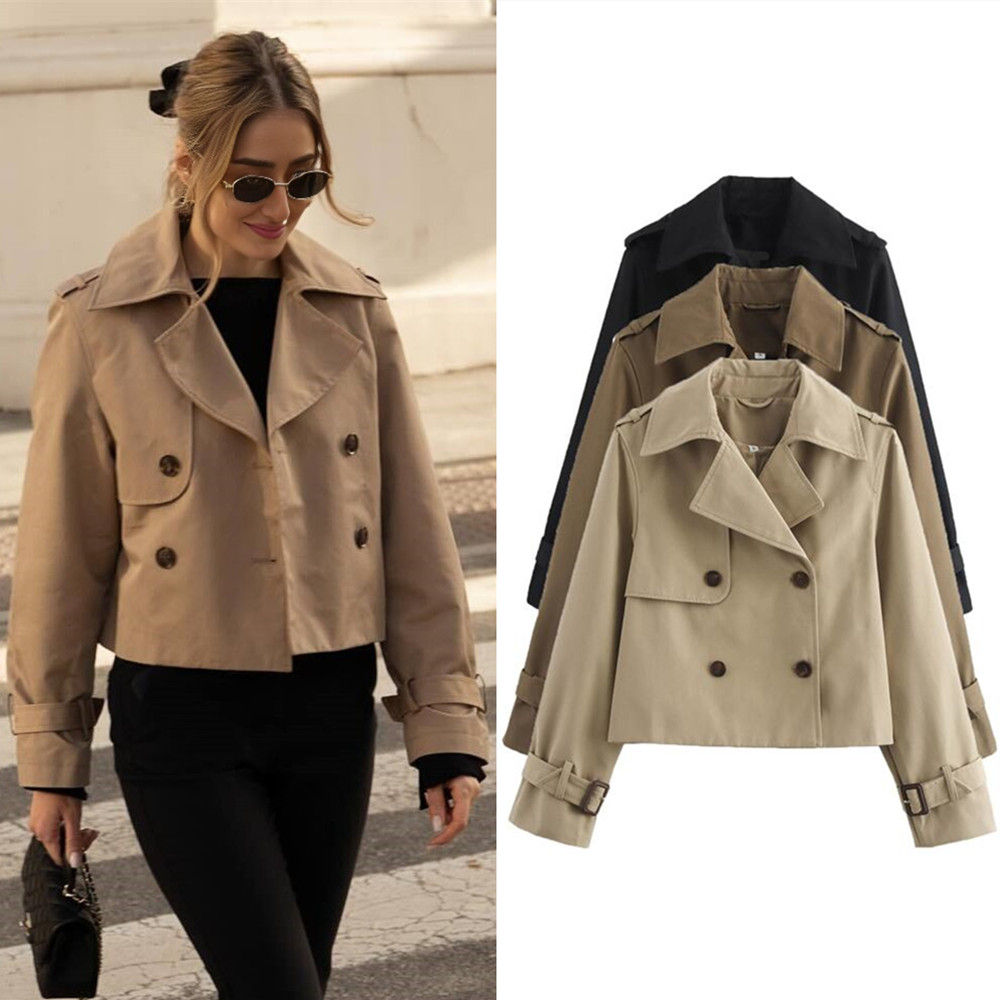 Jaqueta Trench Cropped Vintage Feminina 