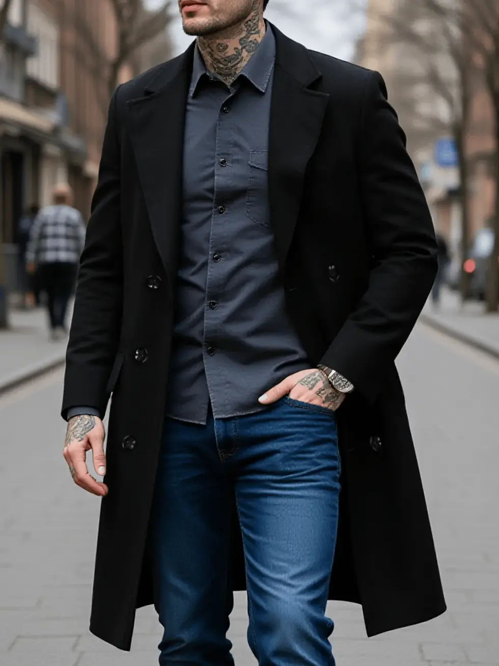 Miniatura: Casaco Masculino Novo Estilo Sobretudo Jaqueta de Lã Dupla Face
