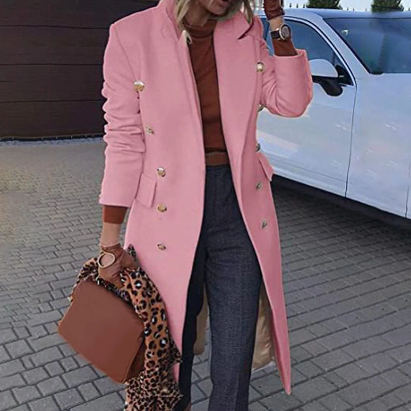 Miniatura: Casaco Longo de Lã Acima do Joelho para Mulheres, Comprimento Grande