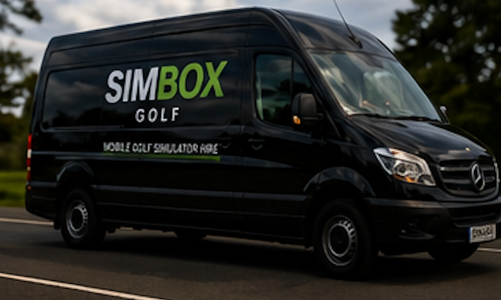 Black SIMBOX GOLF van for Mobile Golf Simulator Hire