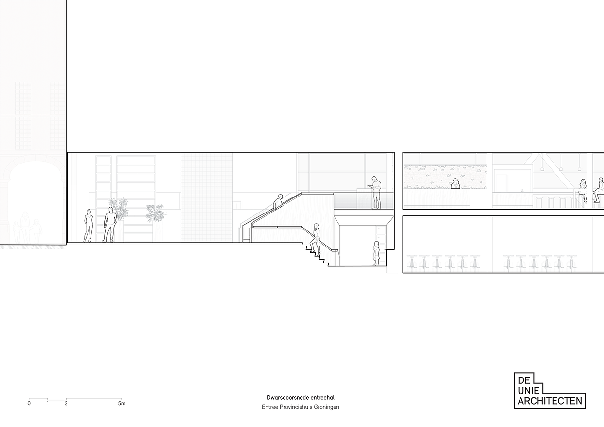 Provinciehuis Groningen doorsnede Entree ontwerp tekening