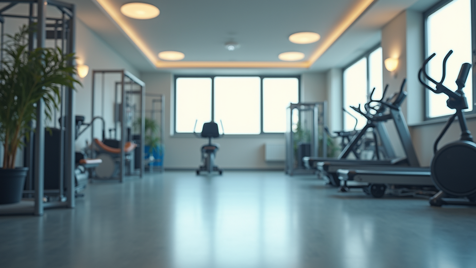 Eye-level view of a rehabilitation gym with exercise equipment
