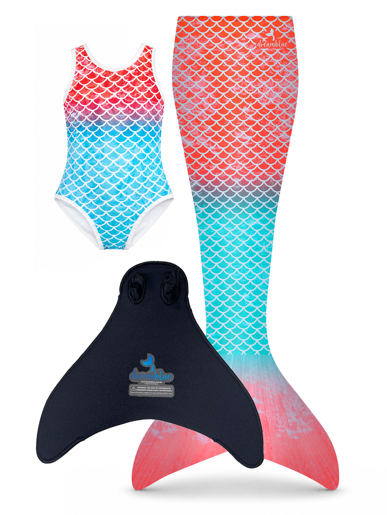 Kids Mermaid Tail Set with Monofin & One-piece - Kishiko Coral