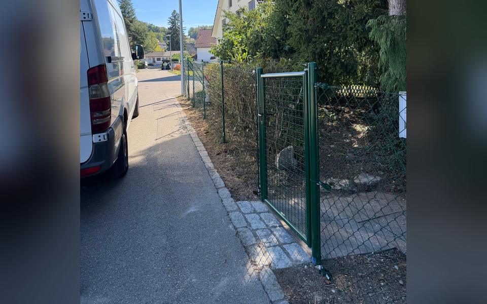 Von Pohl & Krieger montiertes Gartentor mit Maschendrahtzaun