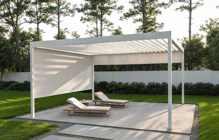 Freistehende weisse Pergola im Garten