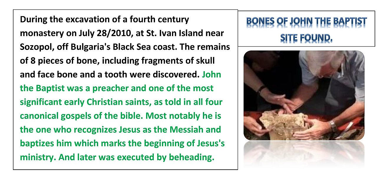 NEW DISCOVERY - BONES FOUND COULD BE THOSE OF JOHN THE BAPTIST