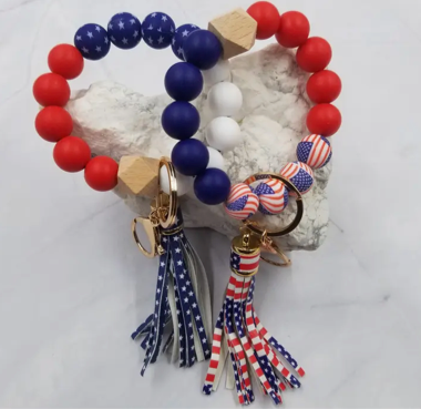 Thumbnail: Patriotic Silicone Beaded Bangle Keychain