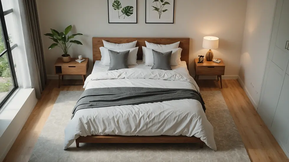High angle view of a serene bedroom with minimalistic decor