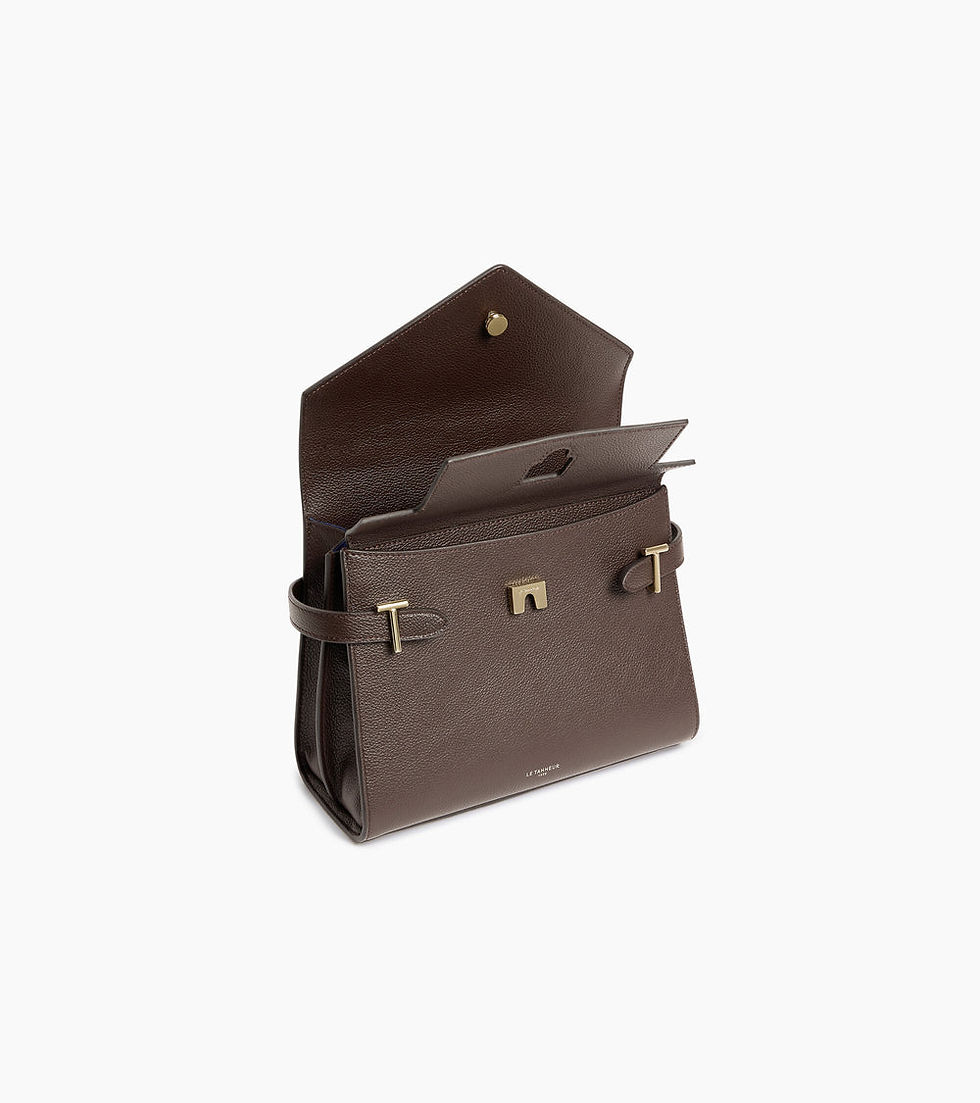 Miniature : Sac à main double rabat moyen modèle Le Tanneur Emilie en cuir grainé marron