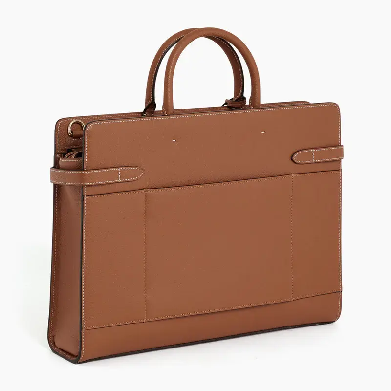 Miniature : Porte document 15" Le Tanneur Emilie en cuir grainé camel