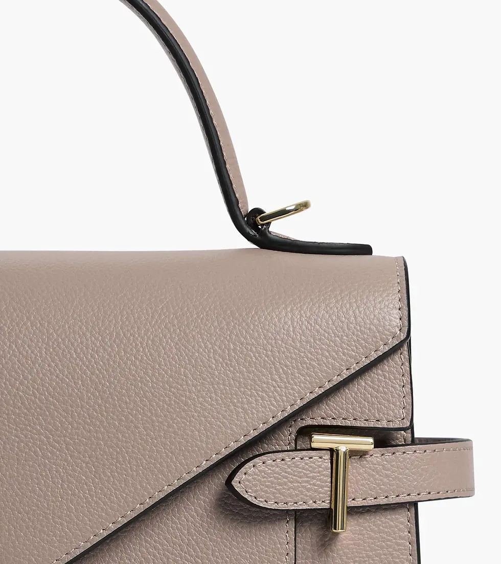 Miniature : Sac à main double rabat moyen modèle Le Tanneur Emilie en cuir grainé fossile