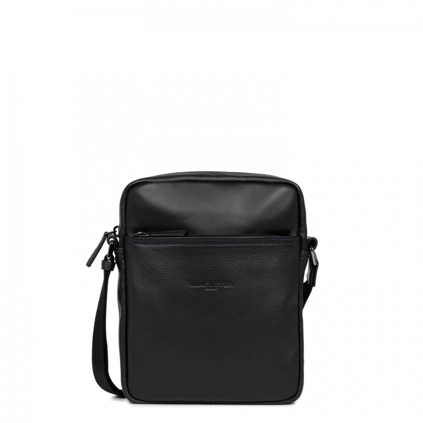 Sacoche Lancaster cuir vachette noir et bleu