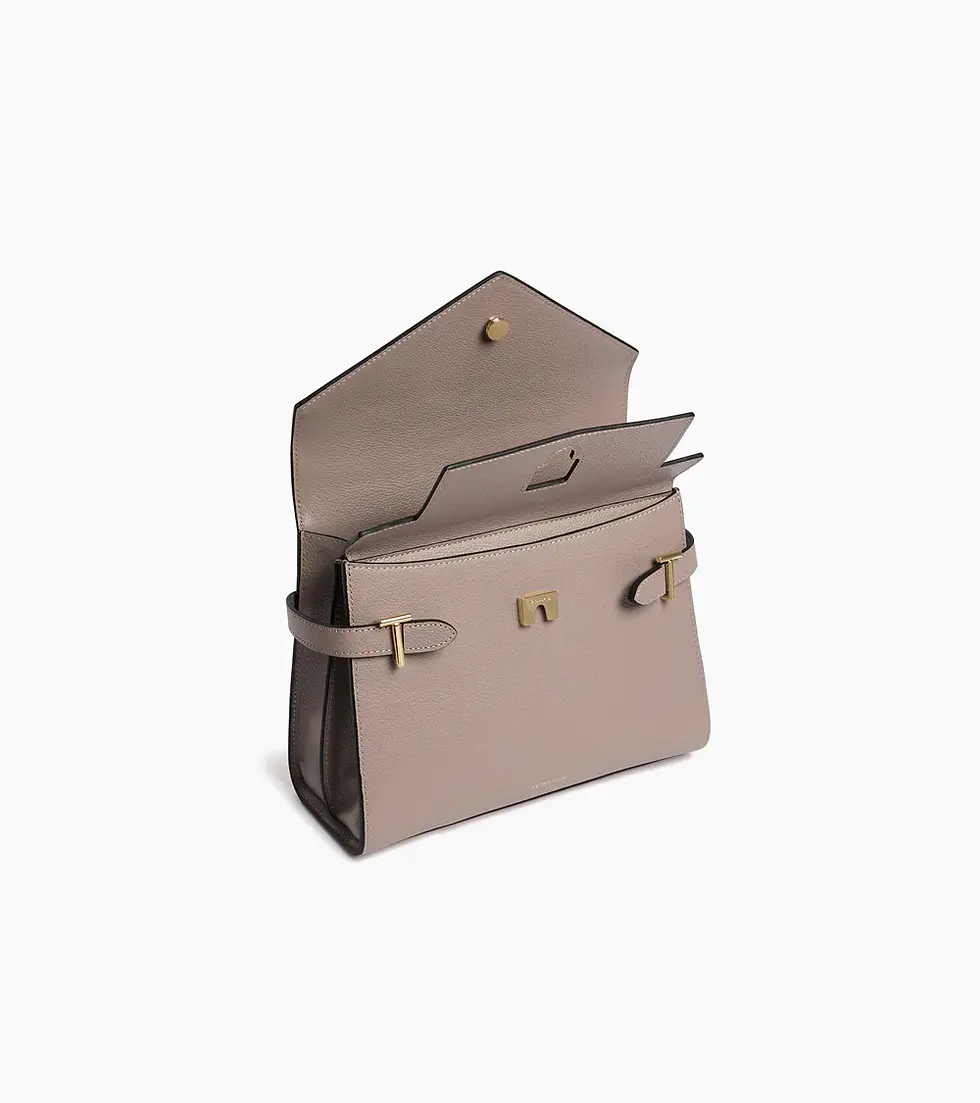 Miniature : Sac à main double rabat moyen modèle Le Tanneur Emilie en cuir grainé fossile
