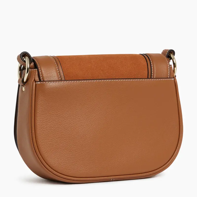 Miniature : Sac bandoulière Le Tanneur moyen modèle Ella en cuir grainé et nubuck camel
