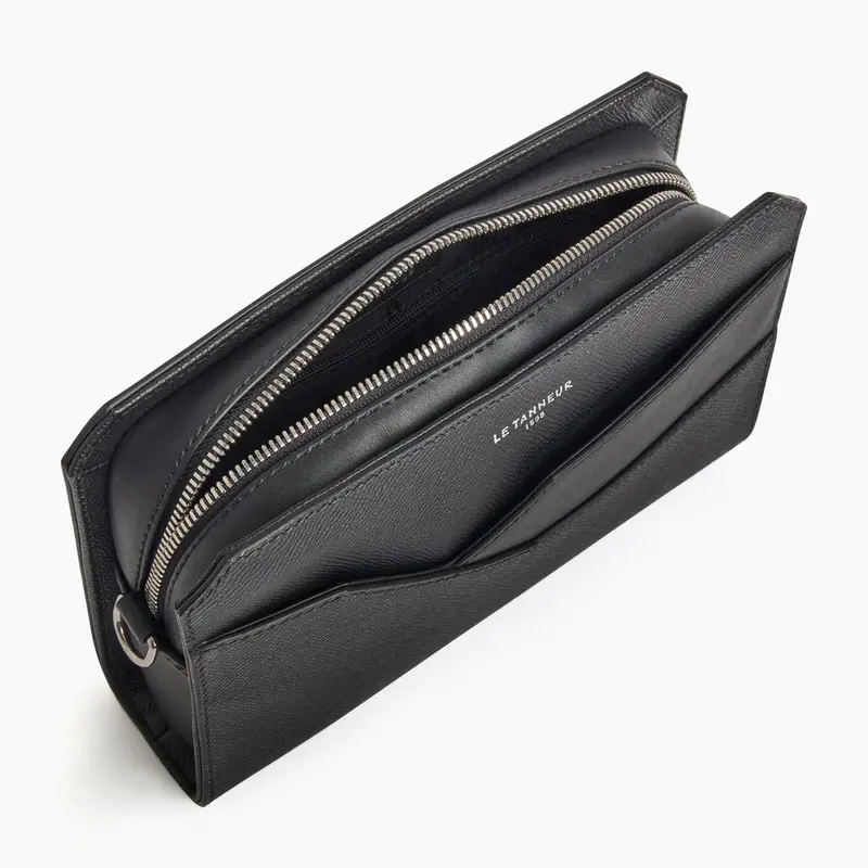 Miniature : Pochette avec dragonne Le Tanneur Gaston en cuir grain croisé noir
