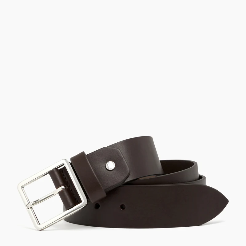 Ceinture homme Le Tanneur avec boucle carrée en cuir lisse tannage végétal café