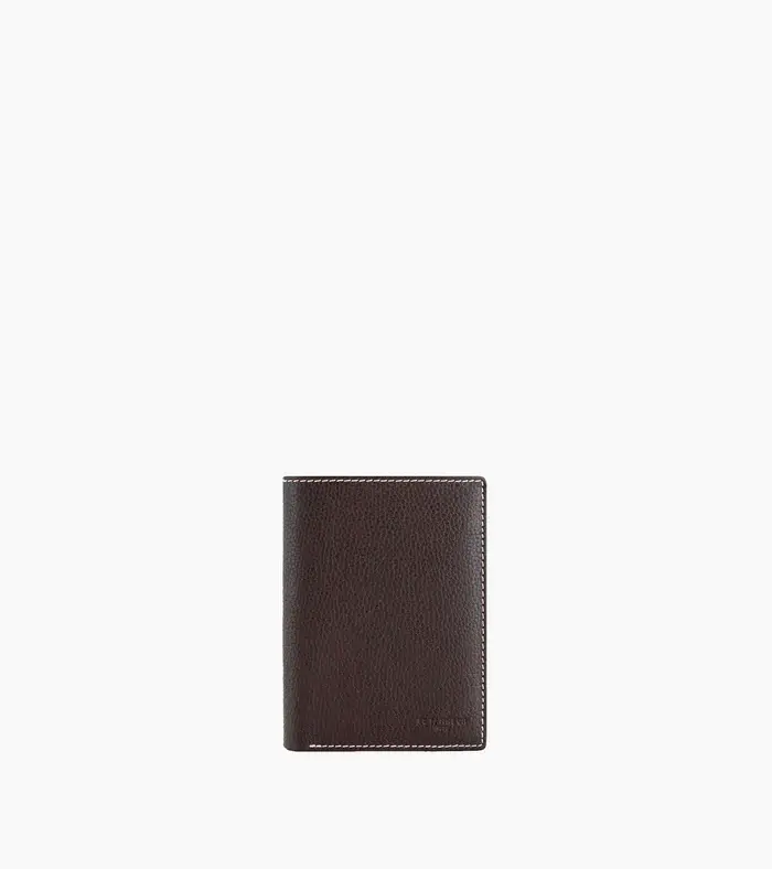 Portefeuille Le Tanneur Charles zippé 2 volets en cuir grainé marron
