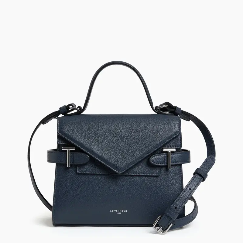 Petit sac à main double rabat Le Tanneur Emilie en cuir grainé marine