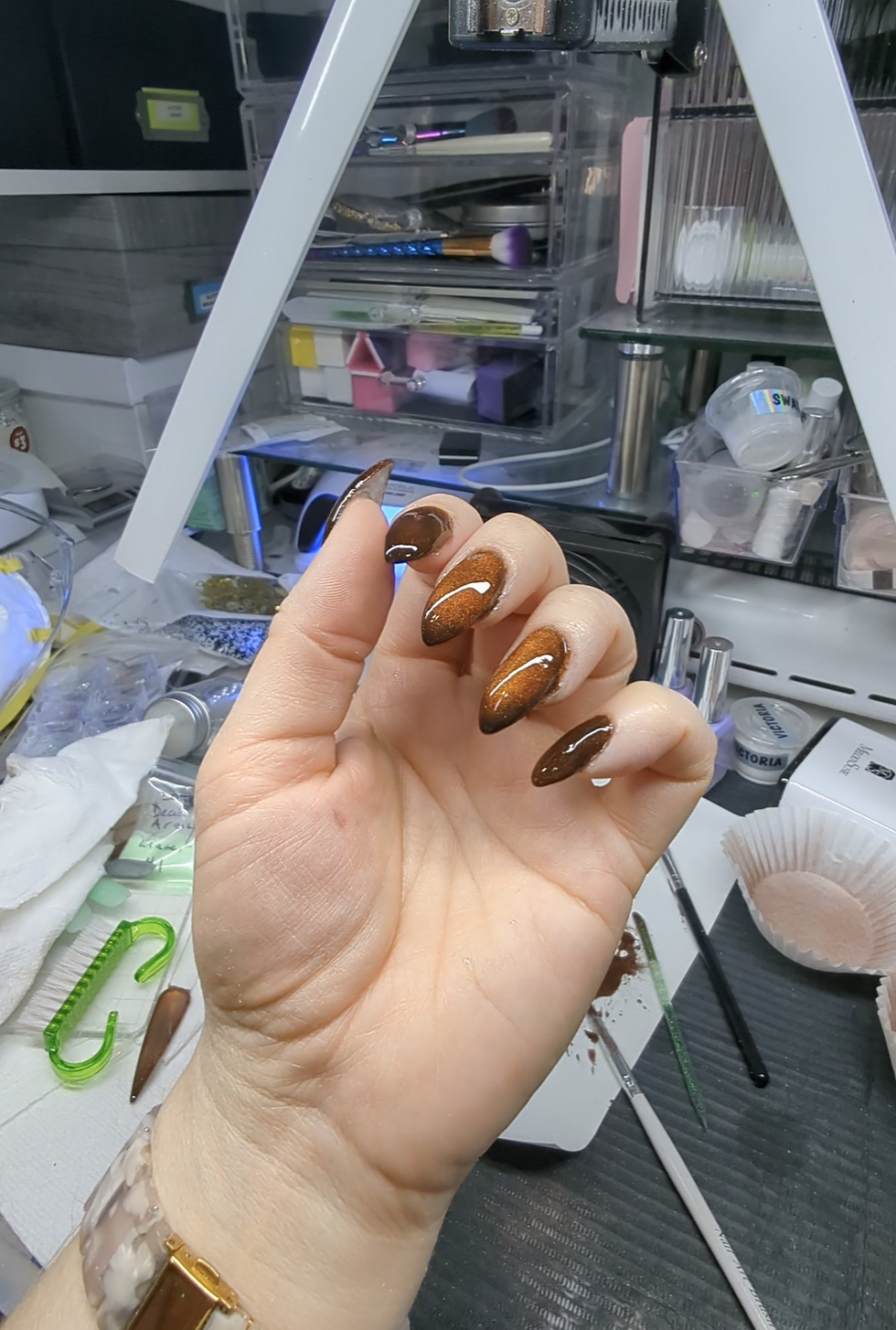 Cat eye dip nail manicure
