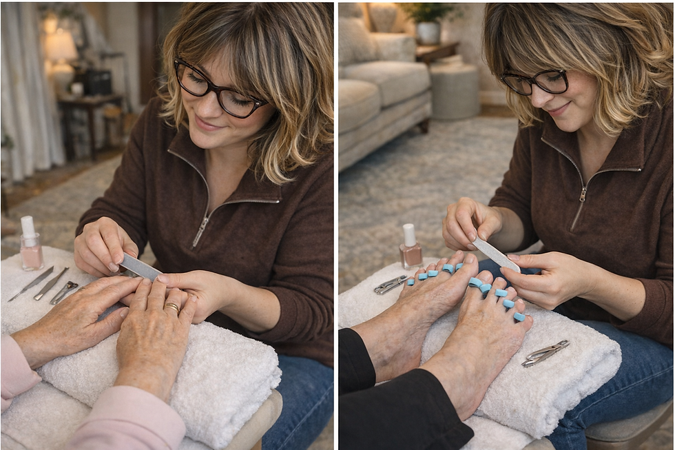 Woman giving manicure and pedicure