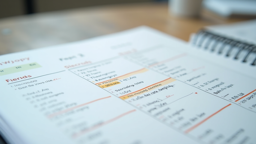 Close-up view of a calendar planner with time blocks marked for meetings and breaks