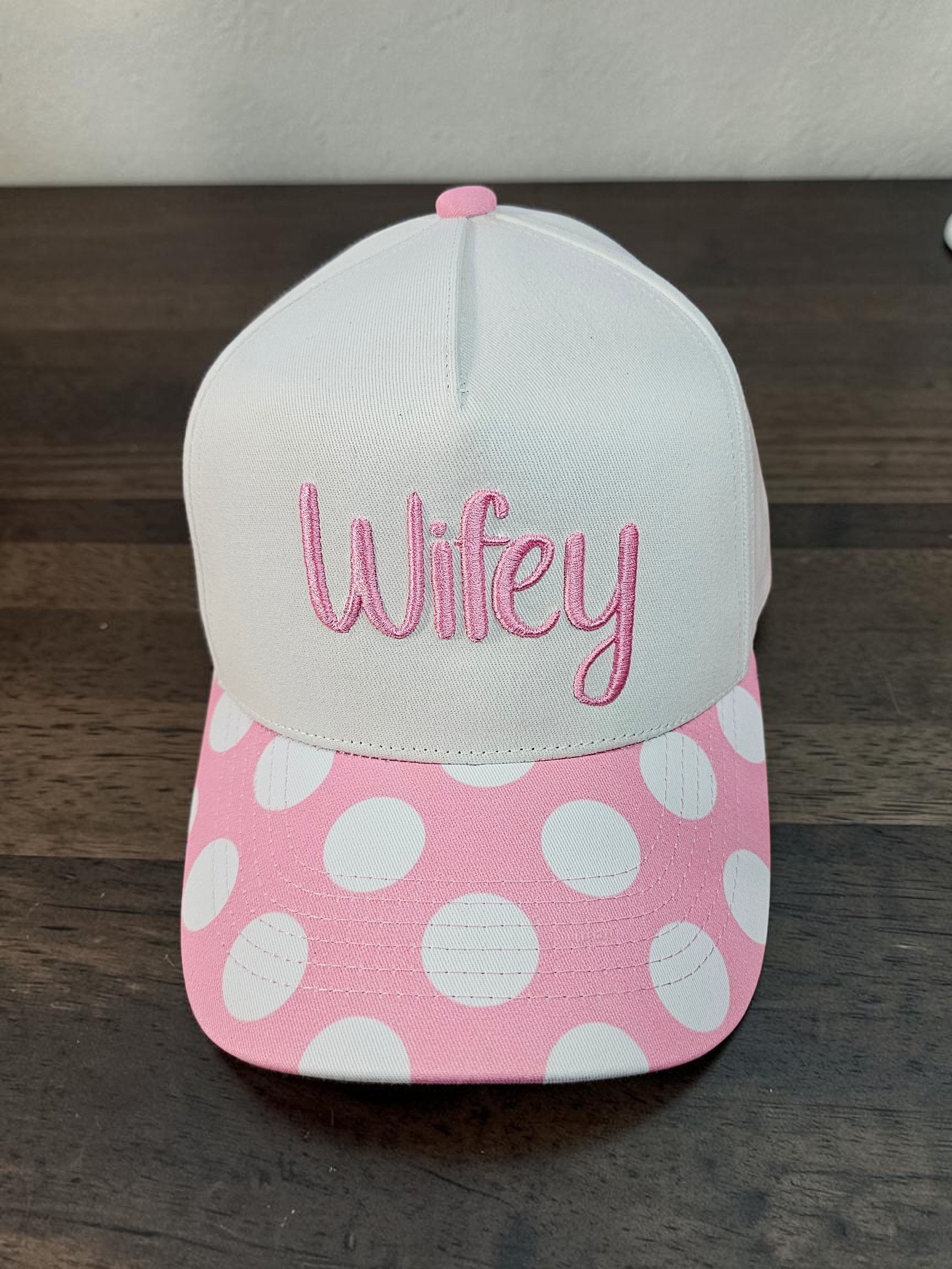 Custom 3D Puff Embroidered Trucker Hat Pink Polka Dot Boutique Cap