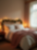 lifestyle photography elegant queen bed christmas decor warm lighting cozy bedroom natural