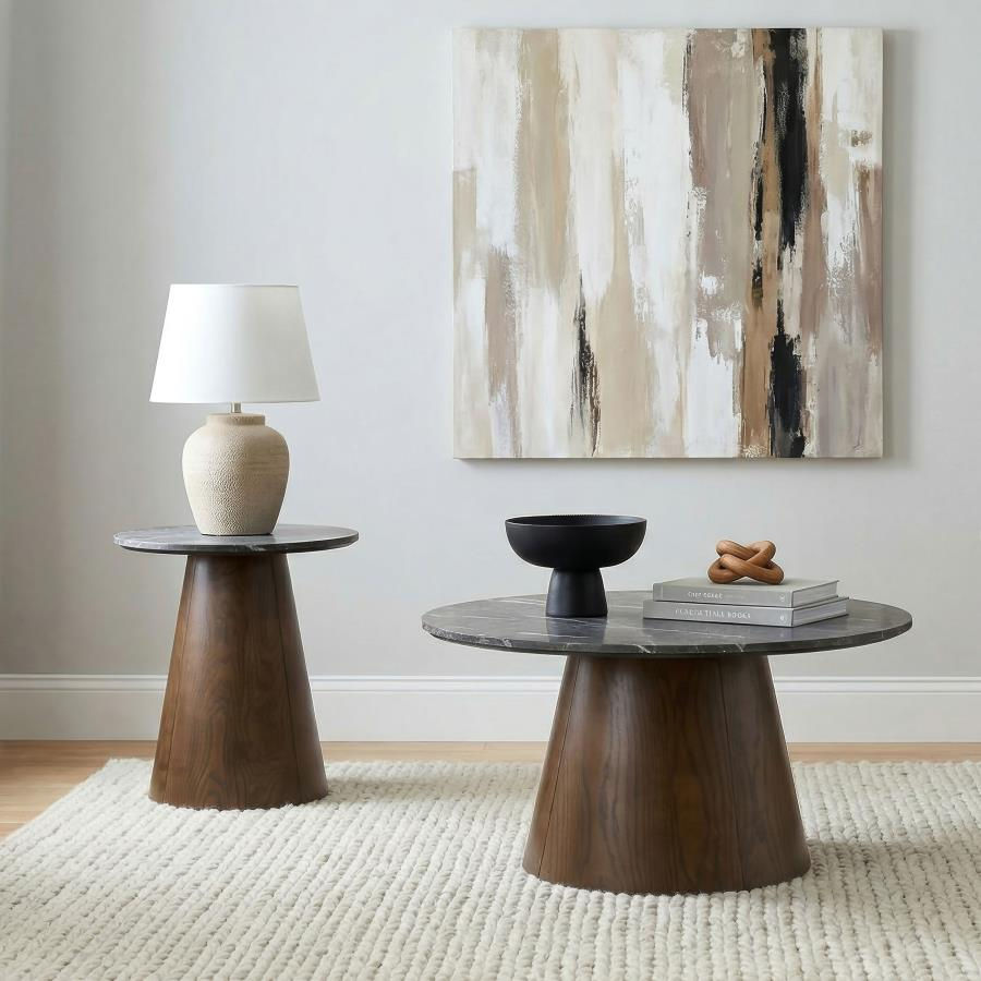 Franklin 2-piece Round SmartTop™ Pedestal Coffee Table Set Grey and Dark Brown