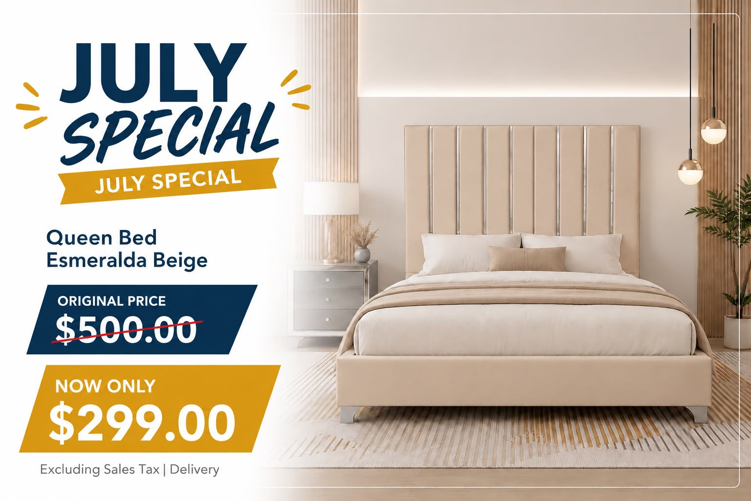 Queen Bed Esmeralda Silver/Beige