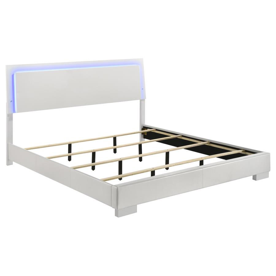 Felicity Wood Eastern King LED Panel Bed White High Gloss