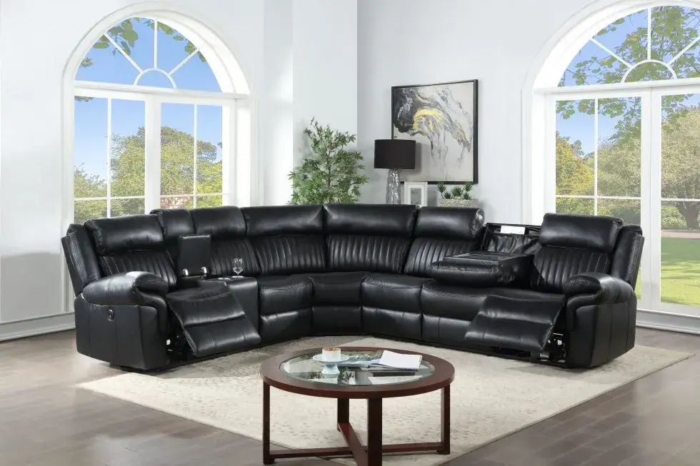 Sectional Black Leather Gel