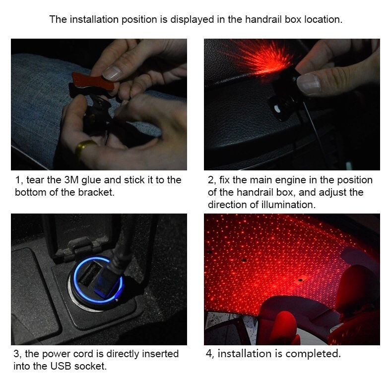 Thumbnail: Car Ceiling Star Light LED Atmosphere Projector Meteor Lamp Red USB