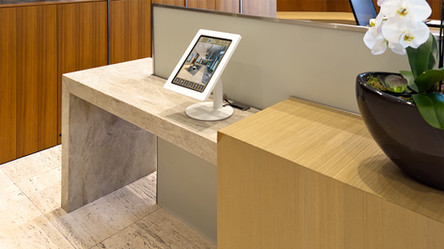 iPad Digital Building Directory in a VidaMount VESA iPad Enclosure in a Portable Fixed Stand with the Base Piece.