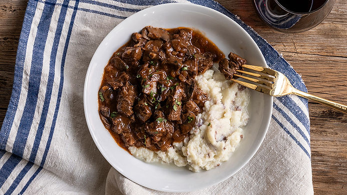 Red Wine Beef Tips with Mushrooms & Gravy - Small
