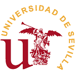 Logo of Universidad de Sevilla with Archangel Saint Michael and circular text