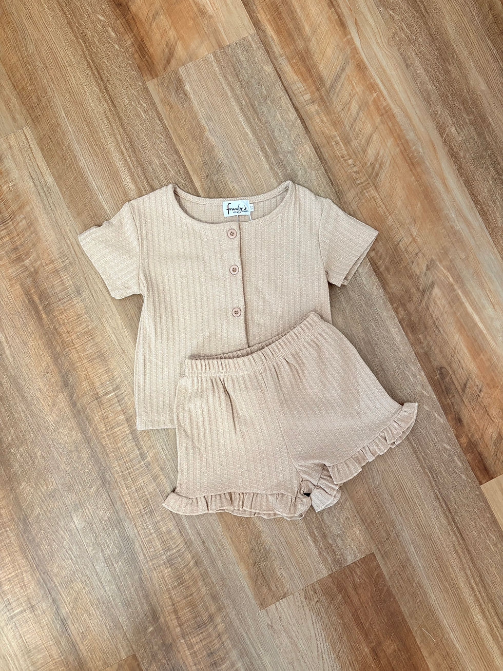 beige, button up, set, short, short sleeve