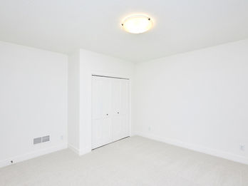 Empty room with white walls, light carpet, and closet